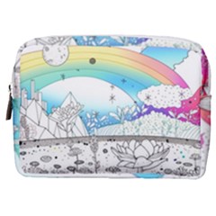 Rainbow Fun Cute Minimal Doodle Drawing Make Up Pouch (medium)