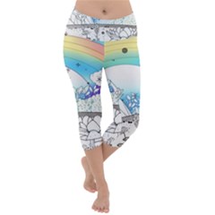 Rainbow Fun Cute Minimal Doodle Drawing Lightweight Velour Capri Yoga Leggings