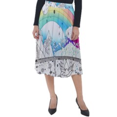 Rainbow Fun Cute Minimal Doodle Drawing Classic Velour Midi Skirt 