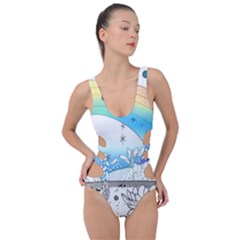 Rainbow Fun Cute Minimal Doodle Drawing Side Cut Out Swimsuit