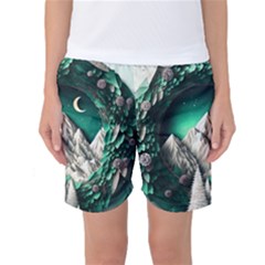 Christmas Wreath Winter Mountains Snow Stars Moon Women s Basketball Shorts by Ravend