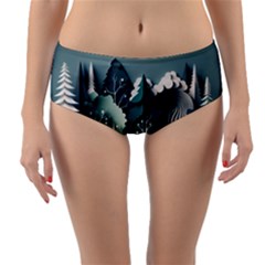 Forest Papercraft Trees Background Reversible Mid-waist Bikini Bottoms