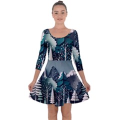 Forest Papercraft Trees Background Quarter Sleeve Skater Dress