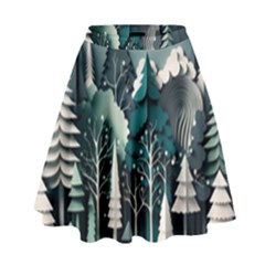 Forest Papercraft Trees Background High Waist Skirt
