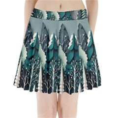 Forest Papercraft Trees Background Pleated Mini Skirt