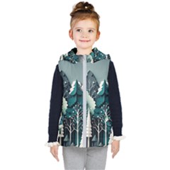 Forest Papercraft Trees Background Kids  Hooded Puffer Vest