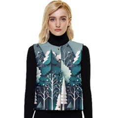Forest Papercraft Trees Background Women s Short Button Up Puffer Vest by Ravend