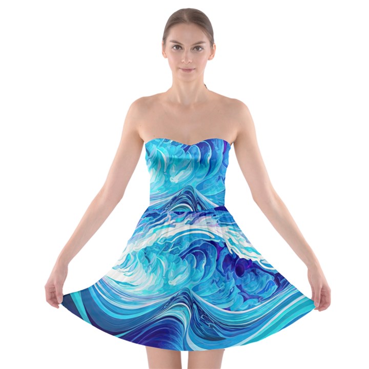 Tsunami Waves Ocean Sea Nautical Nature Water Strapless Bra Top Dress
