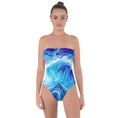 Tsunami Waves Ocean Sea Nautical Nature Water Tie Back One Piece Swimsuit by Ravend