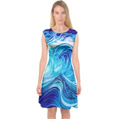 Tsunami Waves Ocean Sea Nautical Nature Water Capsleeve Midi Dress