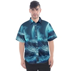 Moonlight High Tide Storm Tsunami Waves Ocean Sea Men s Short Sleeve Shirt