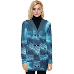 Moonlight High Tide Storm Tsunami Waves Ocean Sea Button Up Hooded Coat  by Ravend