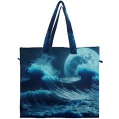 Moonlight High Tide Storm Tsunami Waves Ocean Sea Canvas Travel Bag