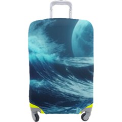 Moonlight High Tide Storm Tsunami Waves Ocean Sea Luggage Cover (large)