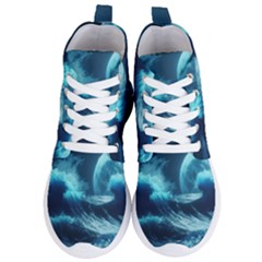 Moonlight High Tide Storm Tsunami Waves Ocean Sea Women s Lightweight High Top Sneakers by Ravend