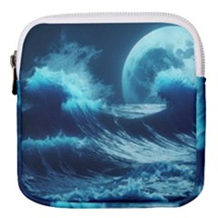 Moonlight High Tide Storm Tsunami Waves Ocean Sea Mini Square Pouch