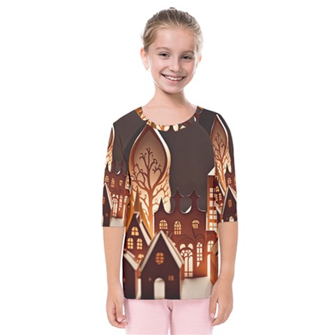 Gingerbread House Gingerbread Christmas Xmas Winter Kids  Quarter Sleeve Raglan Tee by Ravend