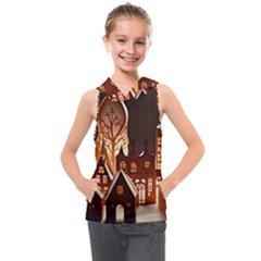 Gingerbread House Gingerbread Christmas Xmas Winter Kids  Sleeveless Hoodie by Ravend