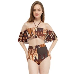 Gingerbread House Gingerbread Christmas Xmas Winter Halter Flowy Bikini Set 