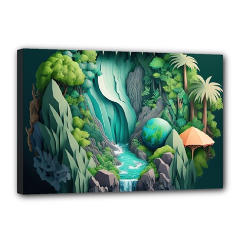 Waterfall Jungle Nature Paper Craft Trees Tropical Canvas 18  X 12  (stretched)