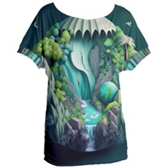 Waterfall Jungle Nature Paper Craft Trees Tropical Women s Oversized Tee