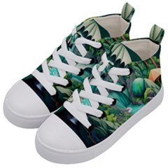 Waterfall Jungle Nature Paper Craft Trees Tropical Kids  Mid-top Canvas Sneakers