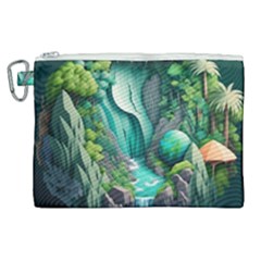 Waterfall Jungle Nature Paper Craft Trees Tropical Canvas Cosmetic Bag (xl) by Ravend