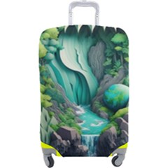 Waterfall Jungle Nature Paper Craft Trees Tropical Luggage Cover (large) by Ravend