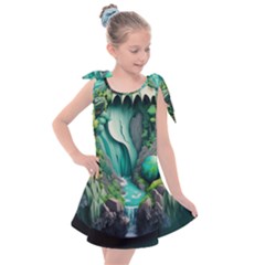 Waterfall Jungle Nature Paper Craft Trees Tropical Kids  Tie Up Tunic Dress by Ravend