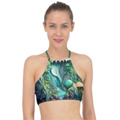 Waterfall Jungle Nature Paper Craft Trees Tropical Racer Front Bikini Top by Ravend