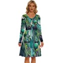 Waterfall Jungle Nature Paper Craft Trees Tropical Long Sleeve Dress With Pocket View1