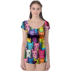 Cats Rainbow Pattern Colorful Feline Pets Boyleg Leotard 