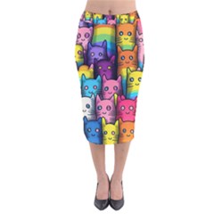 Cats Rainbow Pattern Colorful Feline Pets Velvet Midi Pencil Skirt by Ravend