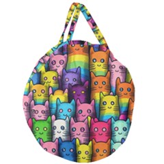 Cats Rainbow Pattern Colorful Feline Pets Giant Round Zipper Tote
