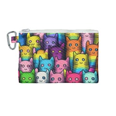 Cats Rainbow Pattern Colorful Feline Pets Canvas Cosmetic Bag (medium) by Ravend
