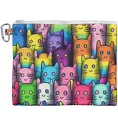 Cats Rainbow Pattern Colorful Feline Pets Canvas Cosmetic Bag (xxxl)