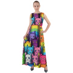 Cats Rainbow Pattern Colorful Feline Pets Chiffon Mesh Boho Maxi Dress