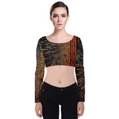 Data Abstract Abstract Background Background Velvet Long Sleeve Crop Top by Ravend