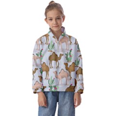 Camels-cactus-desert-pattern Kids  Half Zip Hoodie by Salman4z