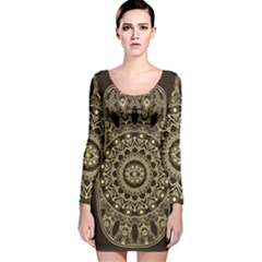Hamsa-hand-drawn-symbol-with-flower-decorative-pattern Long Sleeve Velvet Bodycon Dress by Salman4z