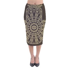 Hamsa-hand-drawn-symbol-with-flower-decorative-pattern Velvet Midi Pencil Skirt by Salman4z