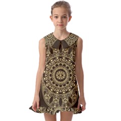 Hamsa-hand-drawn-symbol-with-flower-decorative-pattern Kids  Pilgrim Collar Ruffle Hem Dress