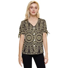 Hamsa-hand-drawn-symbol-with-flower-decorative-pattern Bow Sleeve Button Up Top by Salman4z