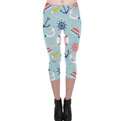 Nautical-marine-symbols-seamless-pattern Capri Leggings 