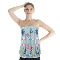 Nautical-marine-symbols-seamless-pattern Strapless Top