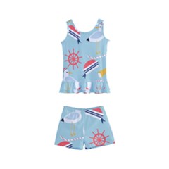 Nautical-marine-symbols-seamless-pattern Kids  Boyleg Swimsuit