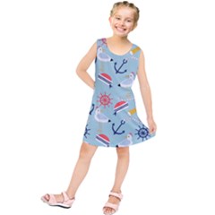 Nautical-marine-symbols-seamless-pattern Kids  Tunic Dress