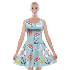 Nautical-marine-symbols-seamless-pattern Velvet Skater Dress