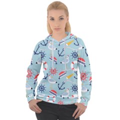 Nautical-marine-symbols-seamless-pattern Women s Overhead Hoodie