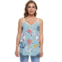 Nautical-marine-symbols-seamless-pattern Casual Spaghetti Strap Chiffon Top